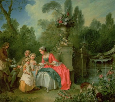 A lady and a gentleman in the Garden with two children c. 1742 by Nicolas Lancret